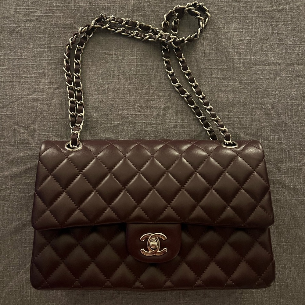 CC Burgundy/Dark Brown Quilted Shoulder Bag